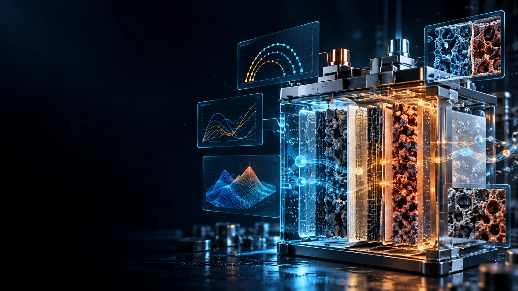 Conceptual 3D illustration of layered battery electrodes